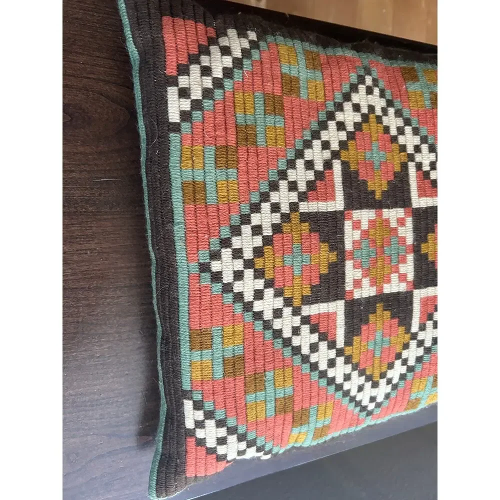 Vintage Norwegian Handmade Wool Embroidery Throw Pillow